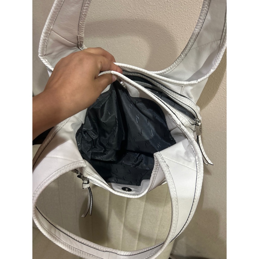 Simply Vera Vera Wang White Hobo Bag Faux Leather Snakeskin Trim Shoulder Purse - Picture 4 of 7
